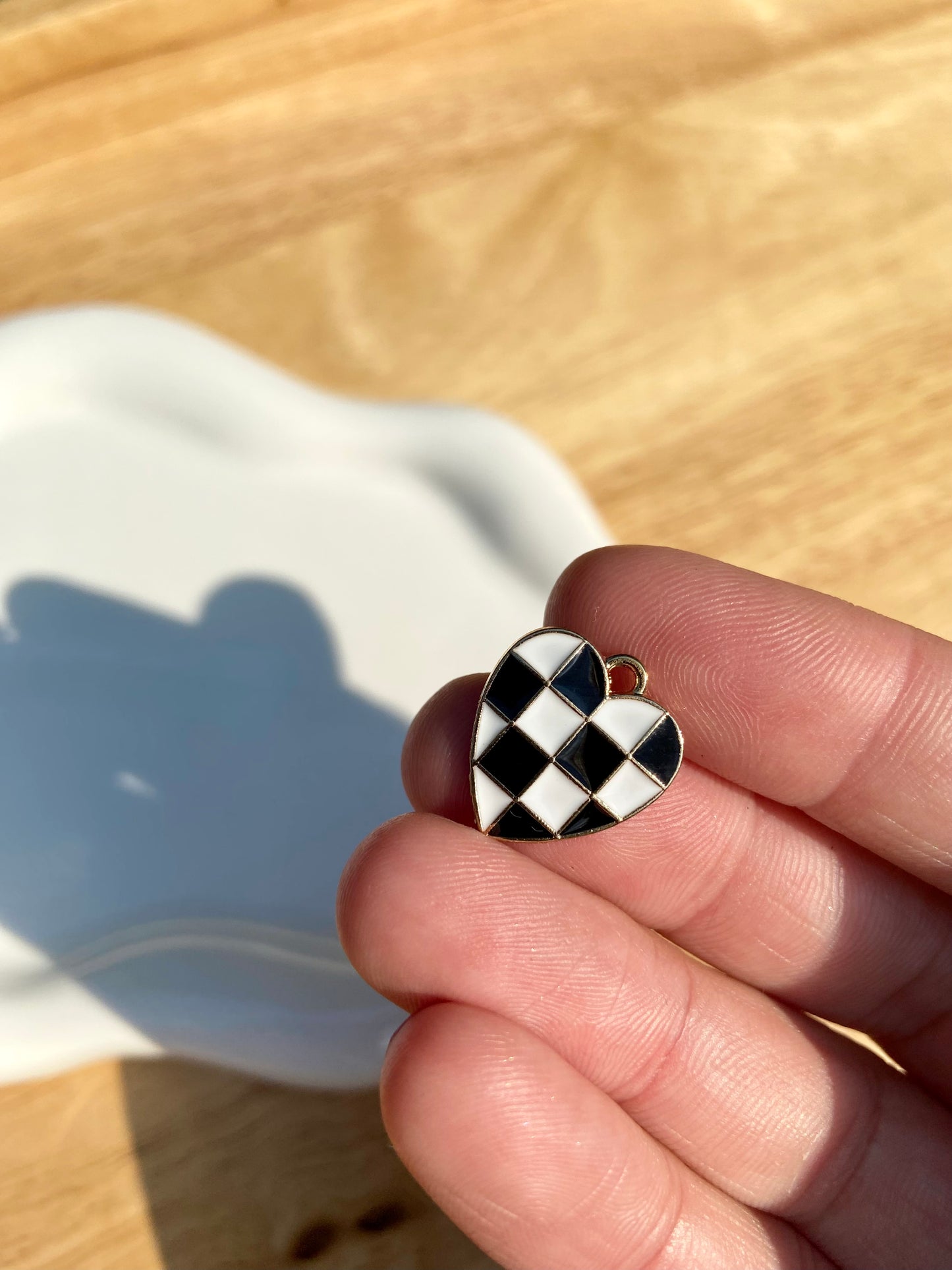 Black & White Checkered Heart Charm