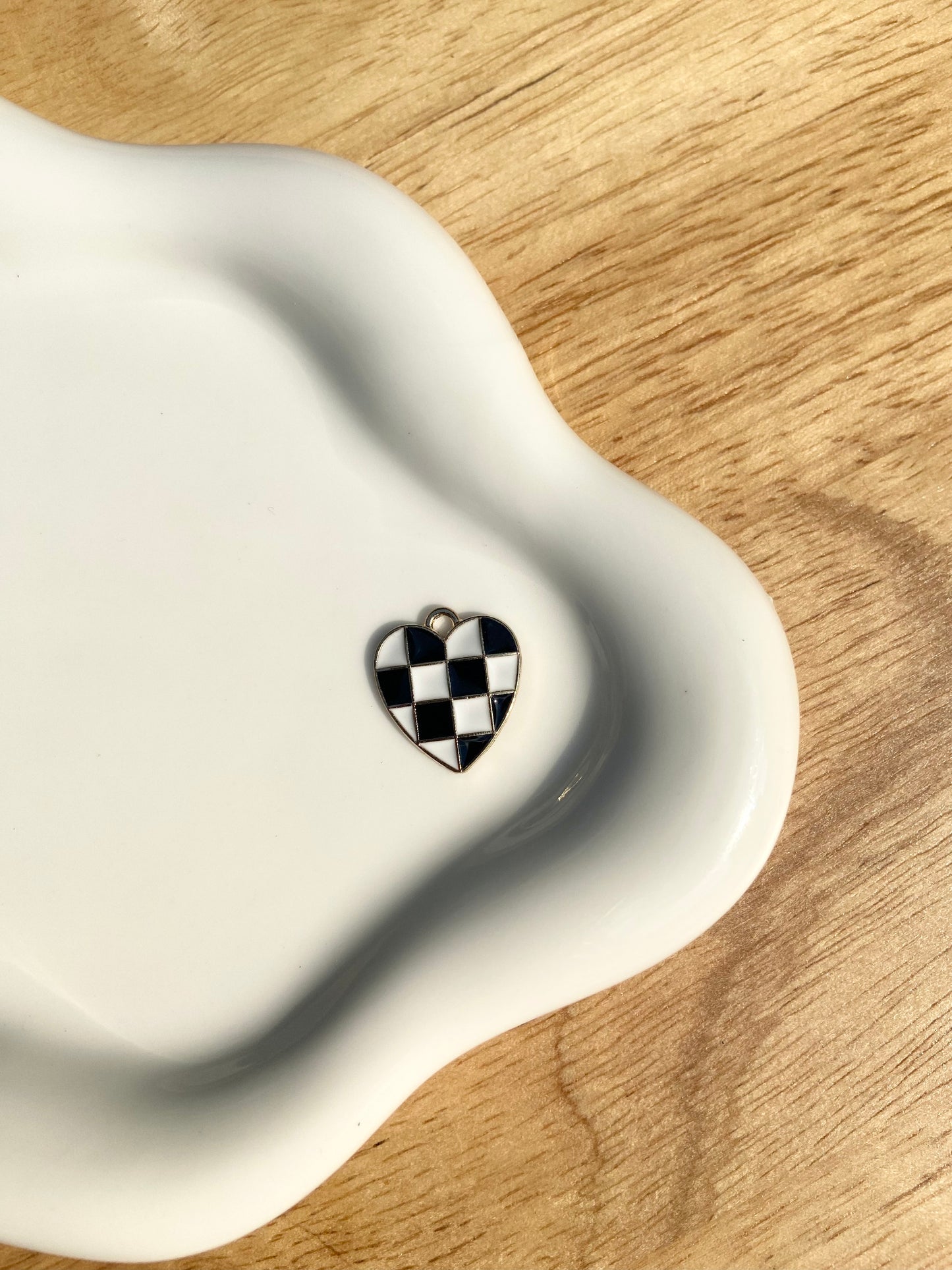 Black & White Checkered Heart Charm