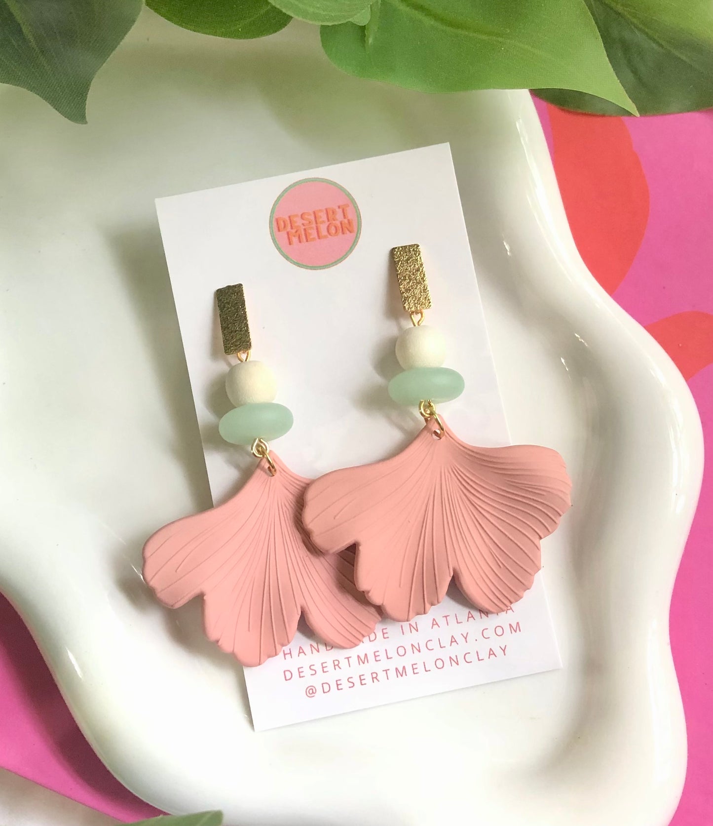 Beaded Ginkgos - Pink/Green