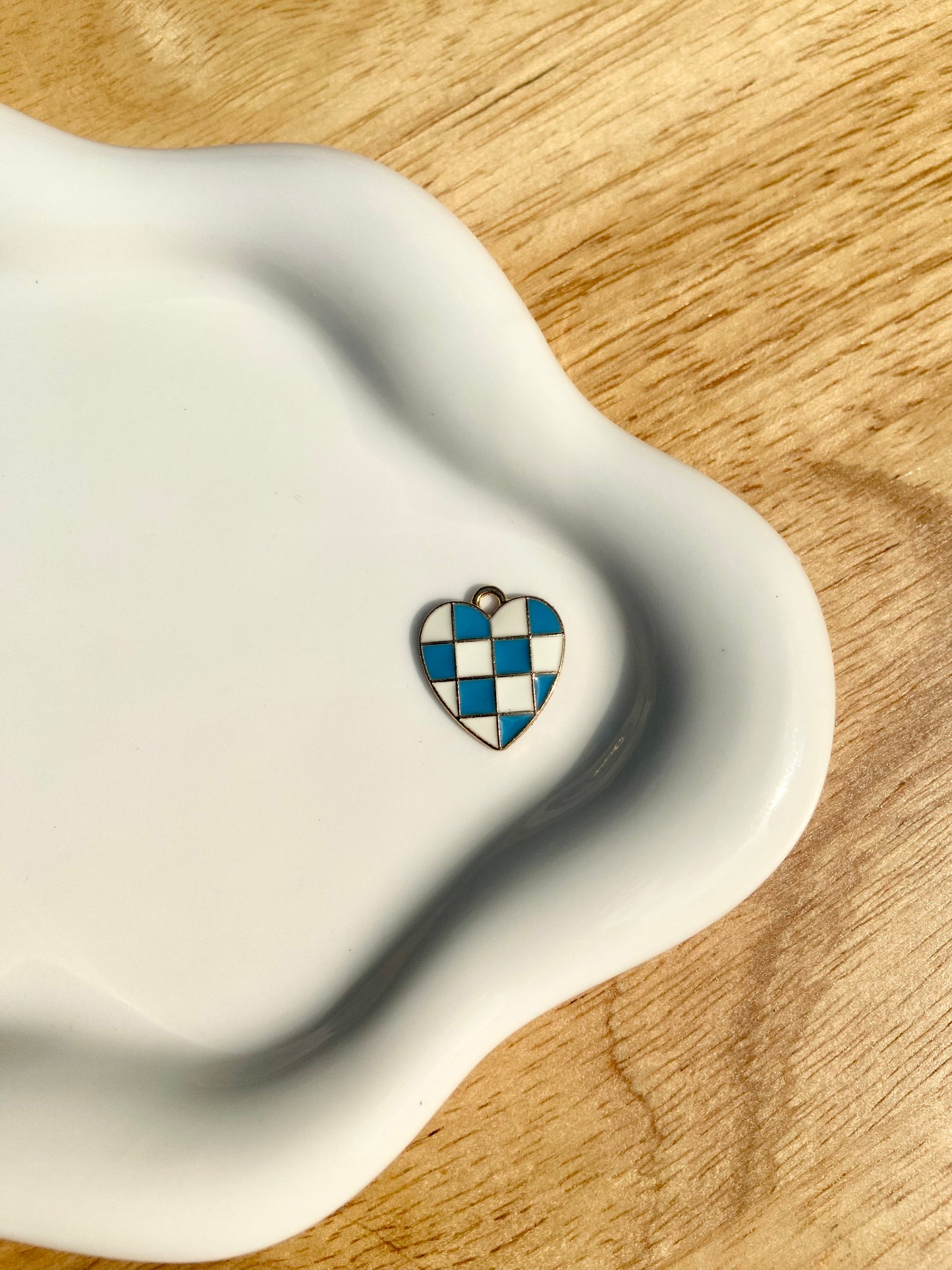 Blue & White Checkered Heart Charm