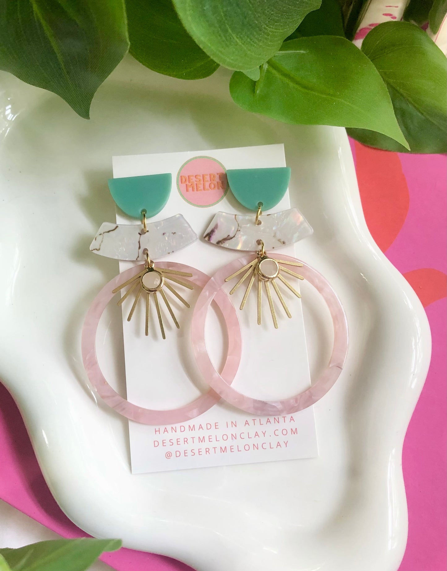 Teal + Pink Acrylic Hoops