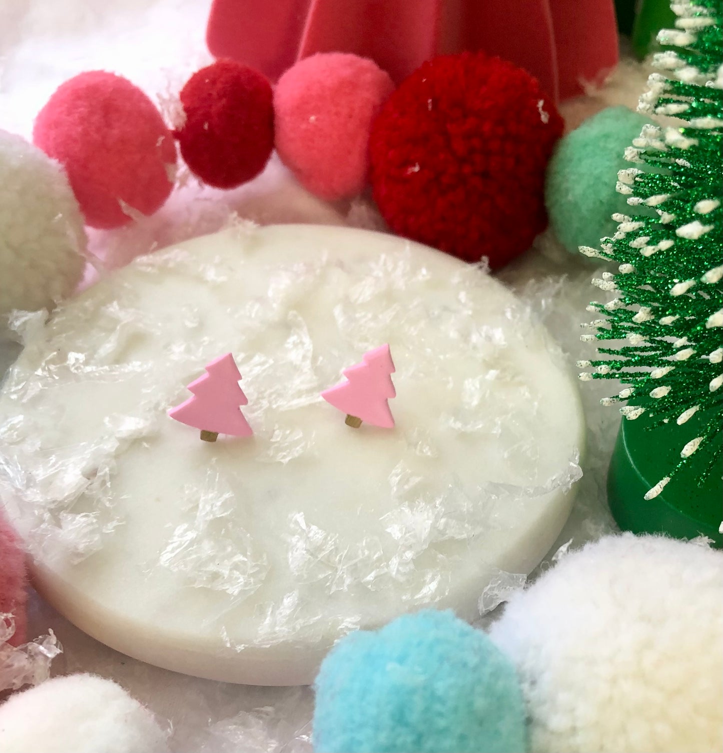 Pink + Gold Tree Studs