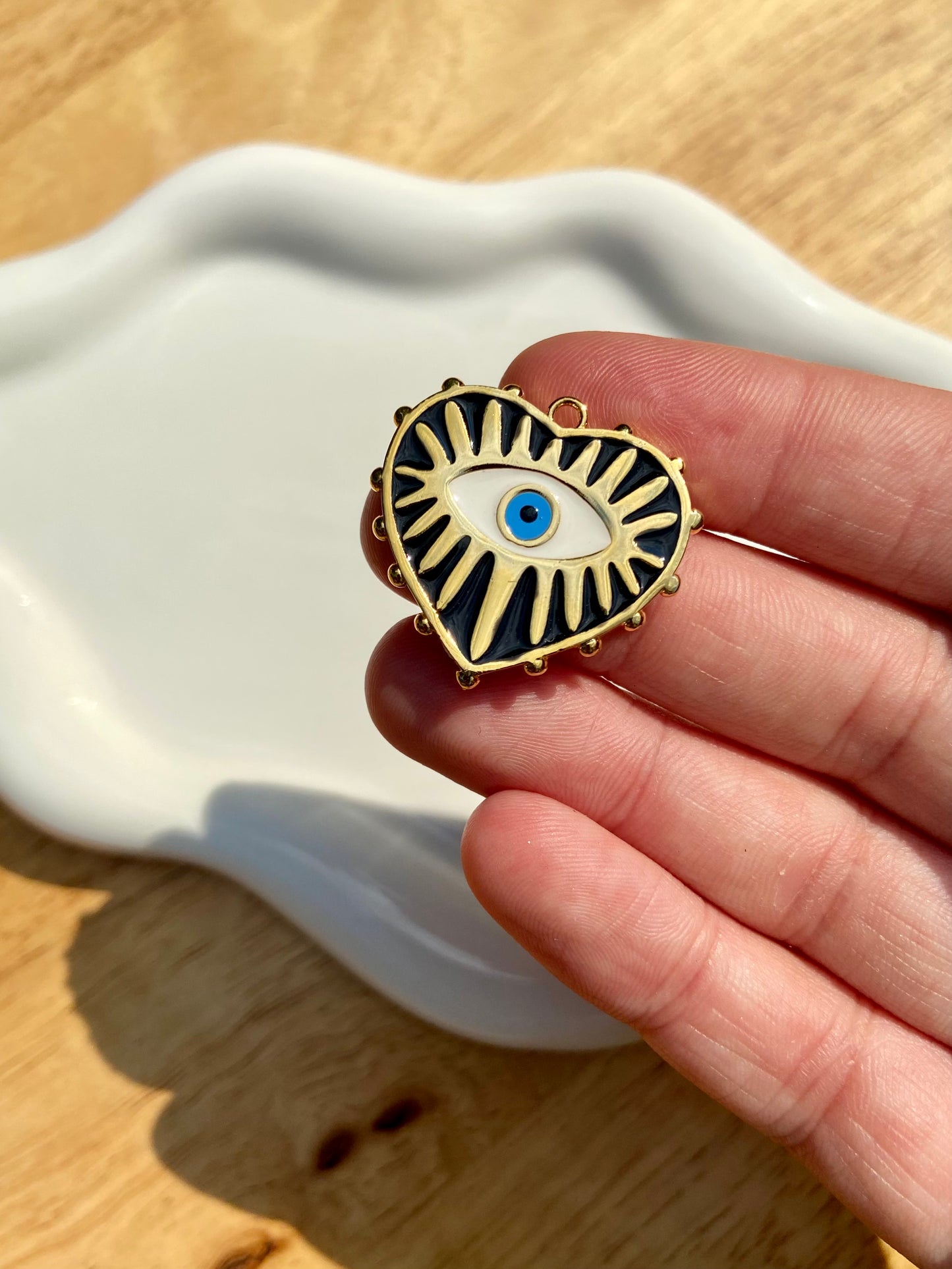 Black Evil Eye Heart Charm