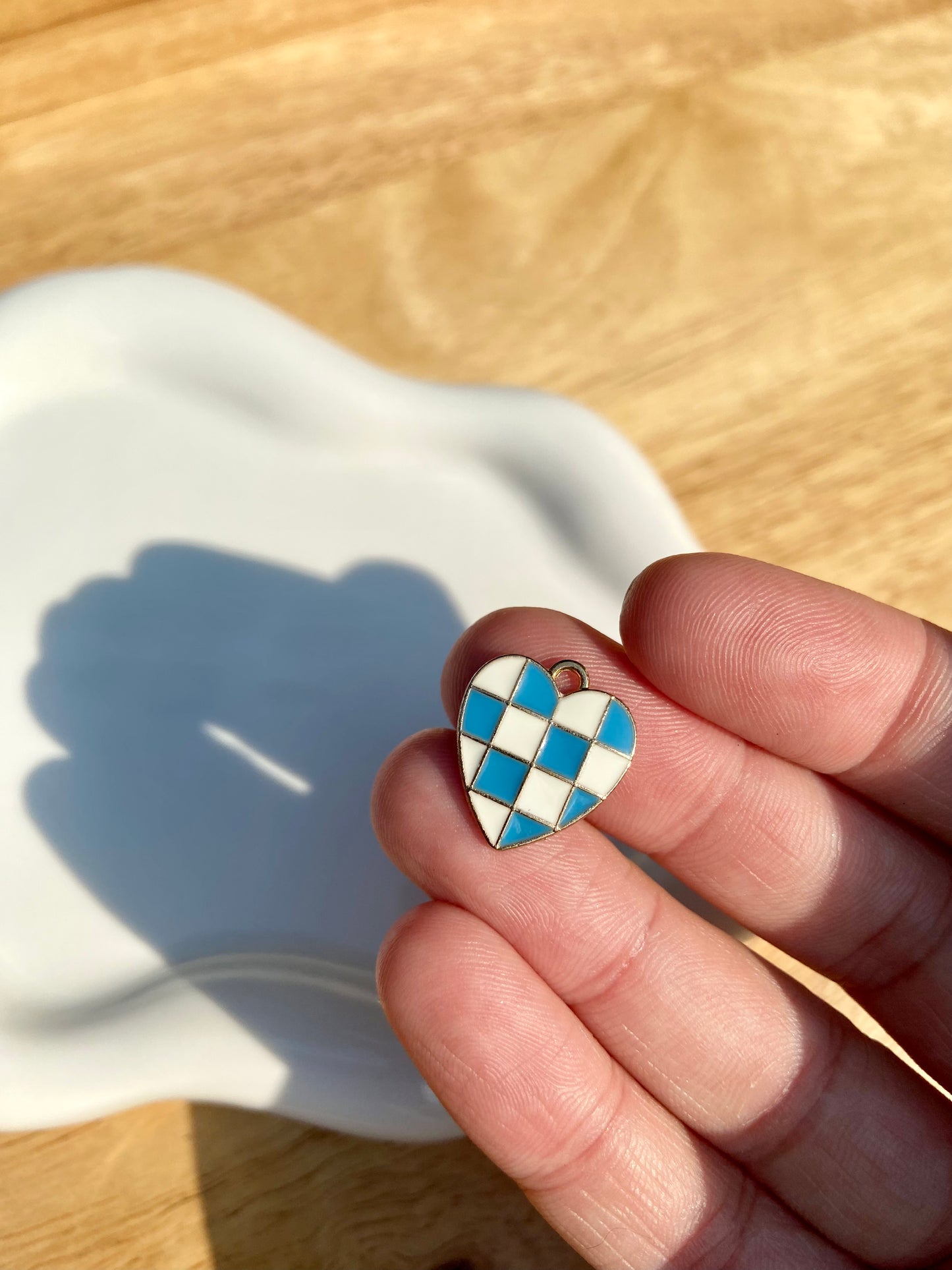 Blue & White Checkered Heart Charm