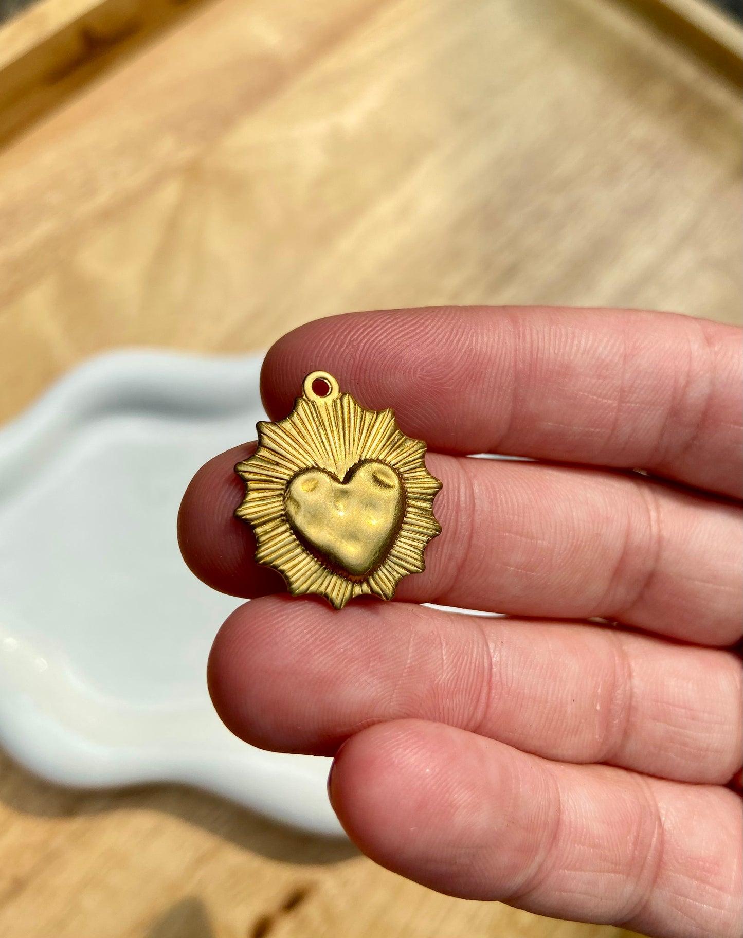 Brassy Sacred Heart Charm