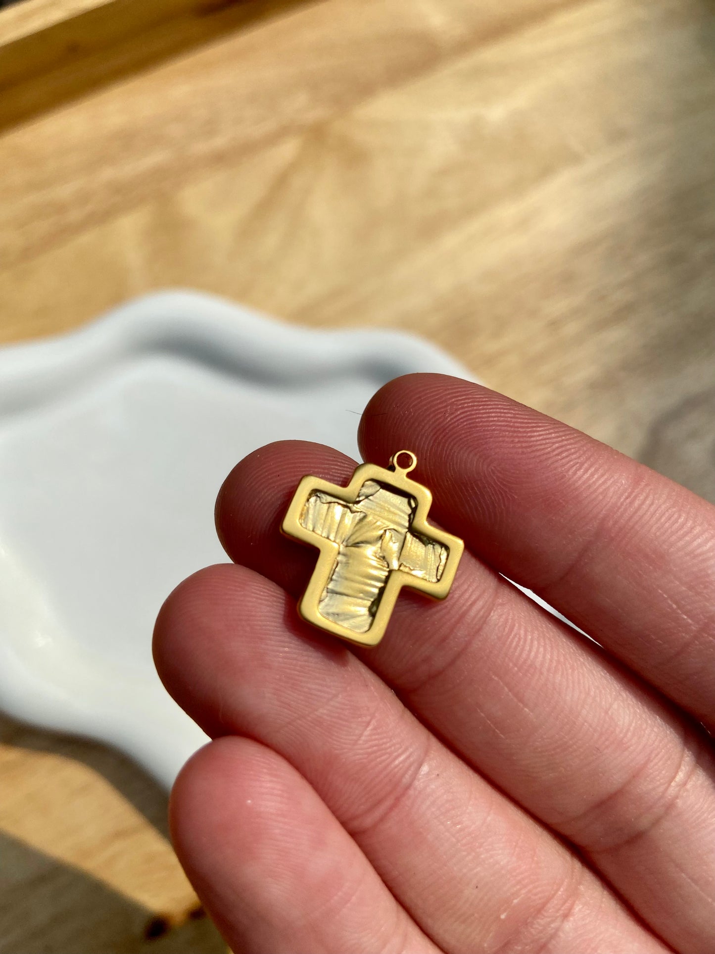 Golden Border Cross Charm
