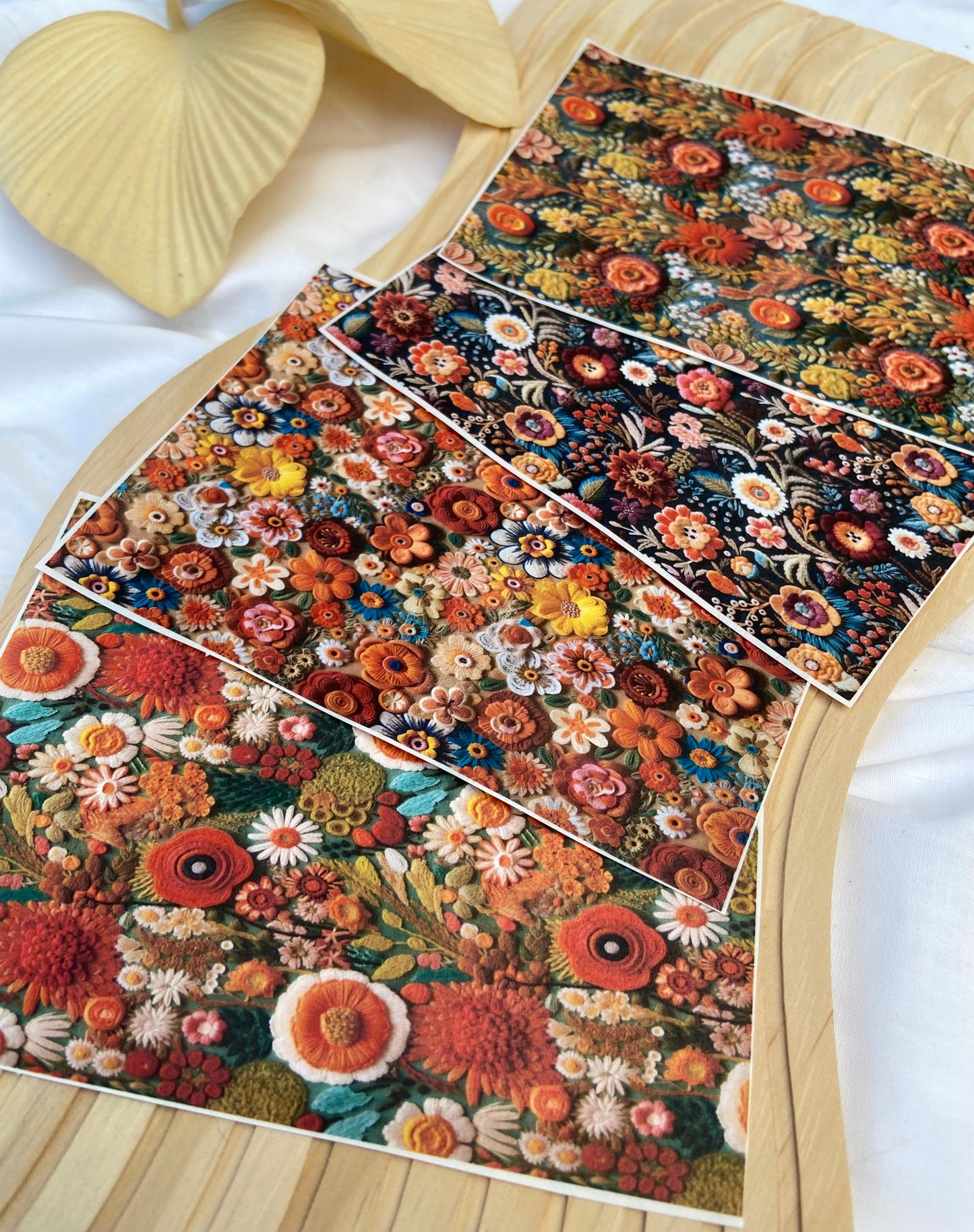 Embroidered Fall Florals Polymer Clay Transfer Sheet Bundle