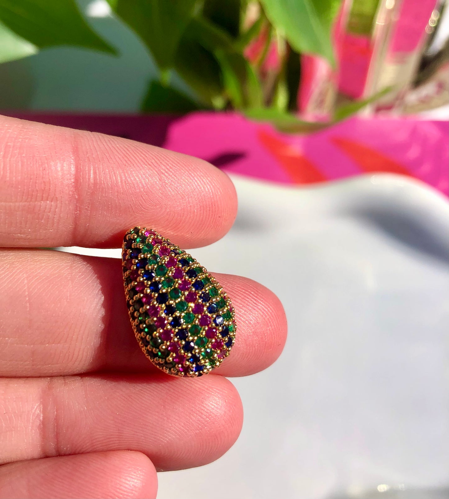 Multicolored Gold Teardrop Studs