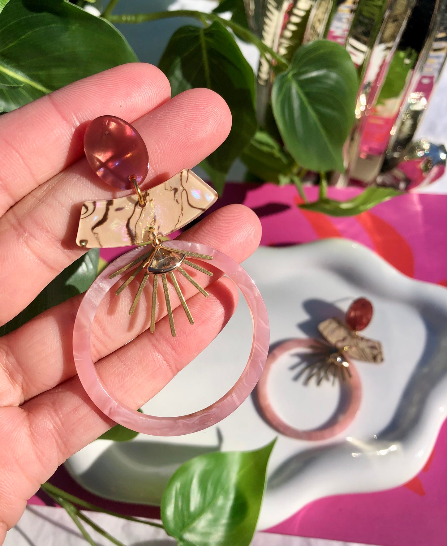 Pink + Copper Hoops
