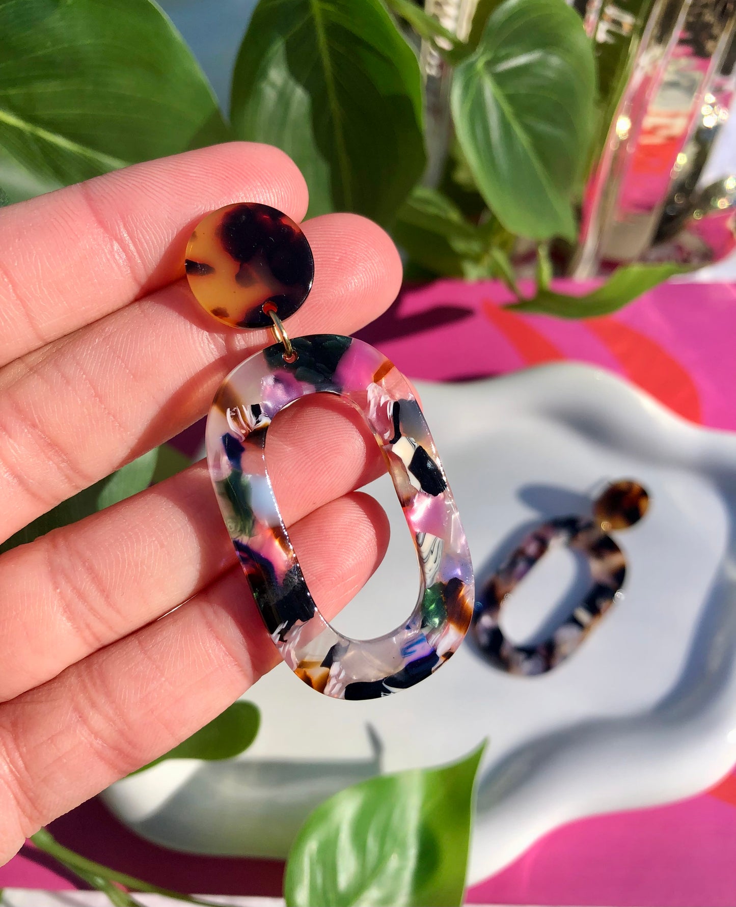 Tortoiseshell + Marble Oval Dangles