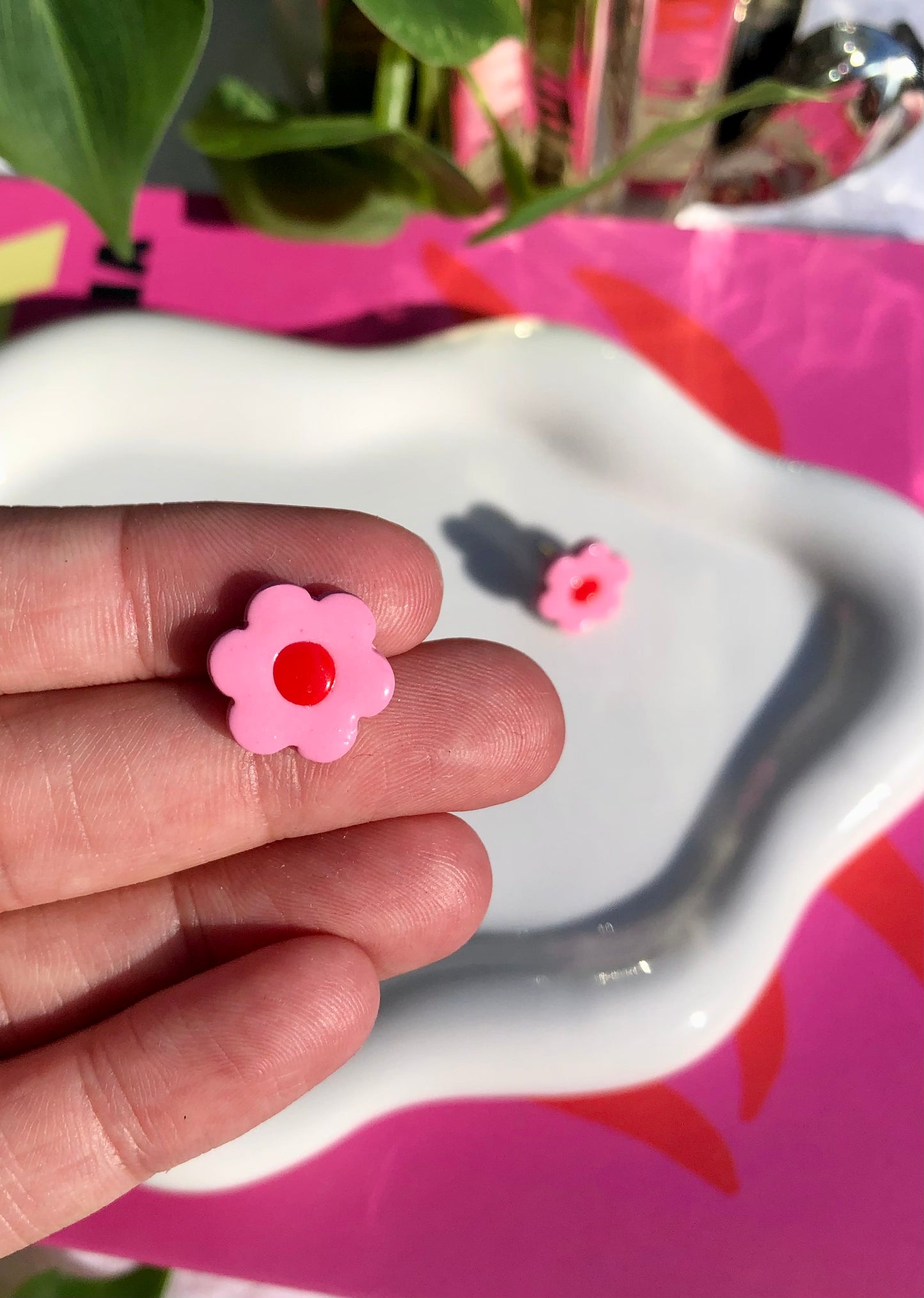 Pink + Red Flower Studs