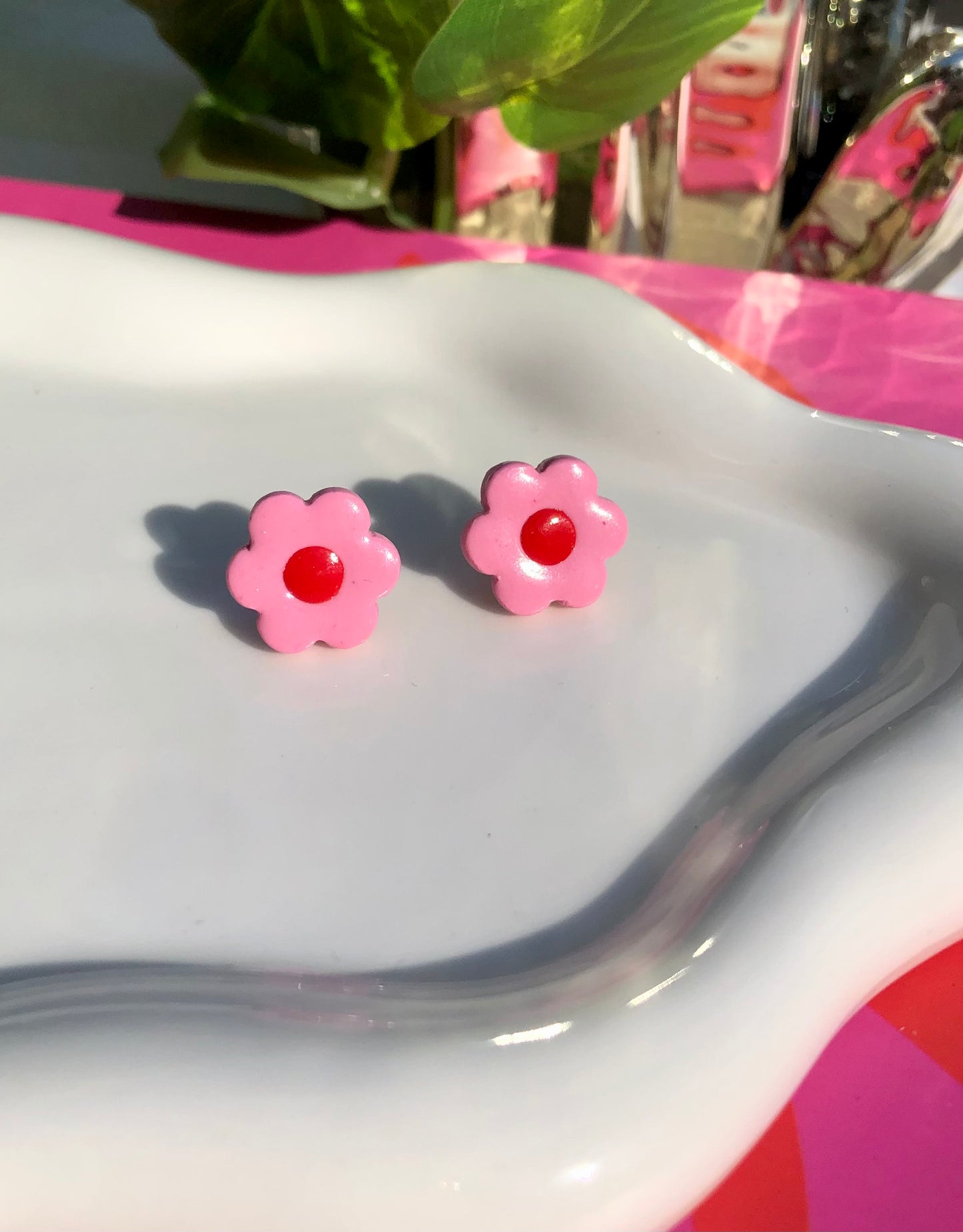 Pink + Red Flower Studs