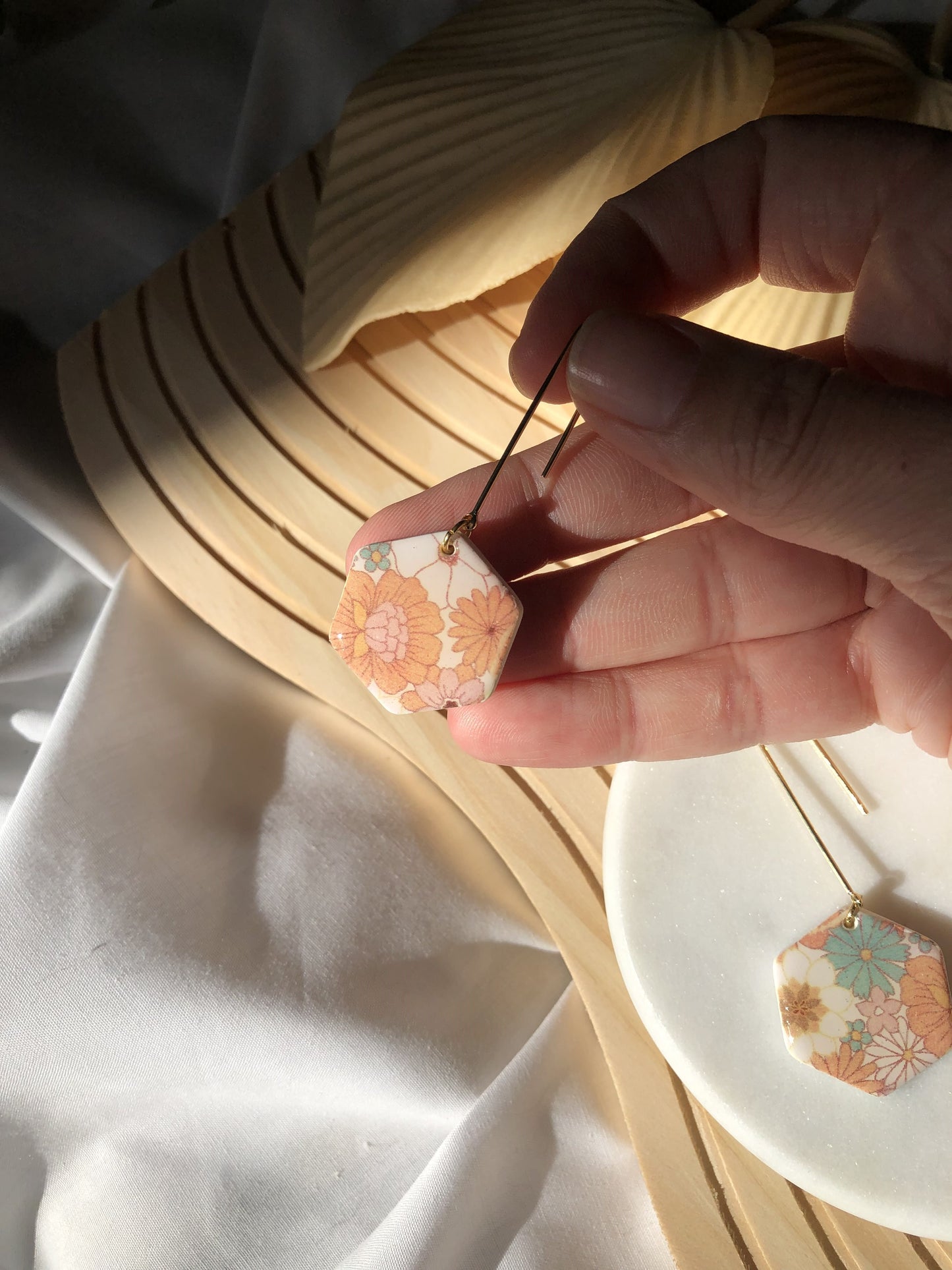 Vintage Floral Hexagon Drops