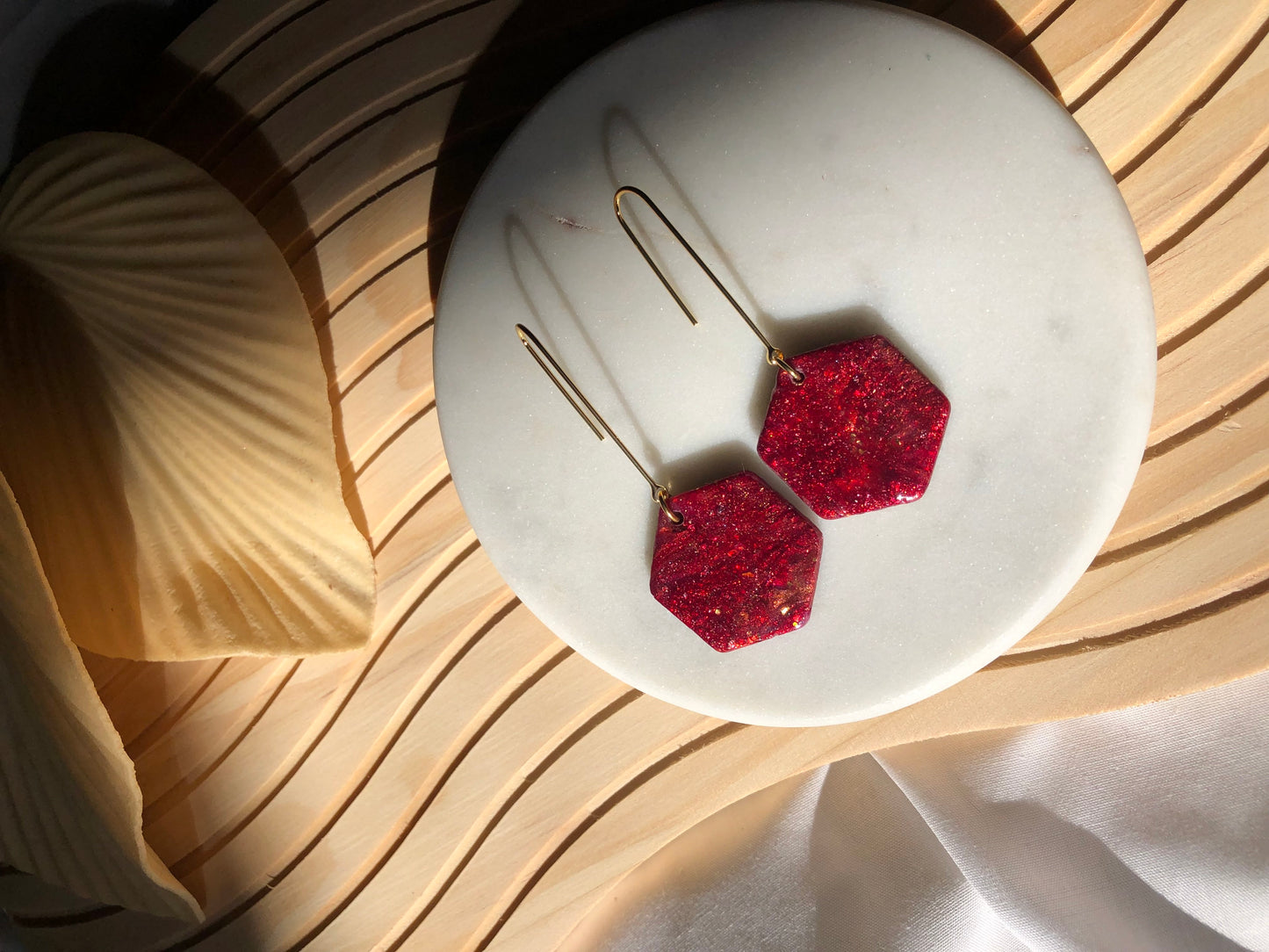 Ruby Red Hexagon Drops