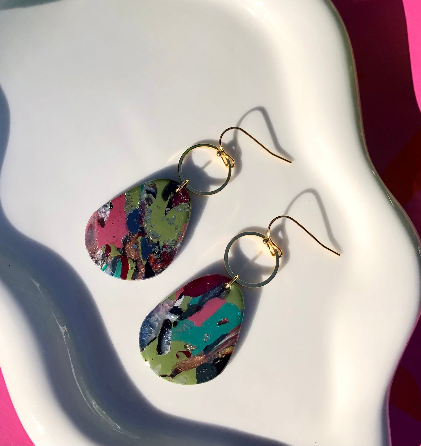 Mixed Stone Gold Hoop Dangles