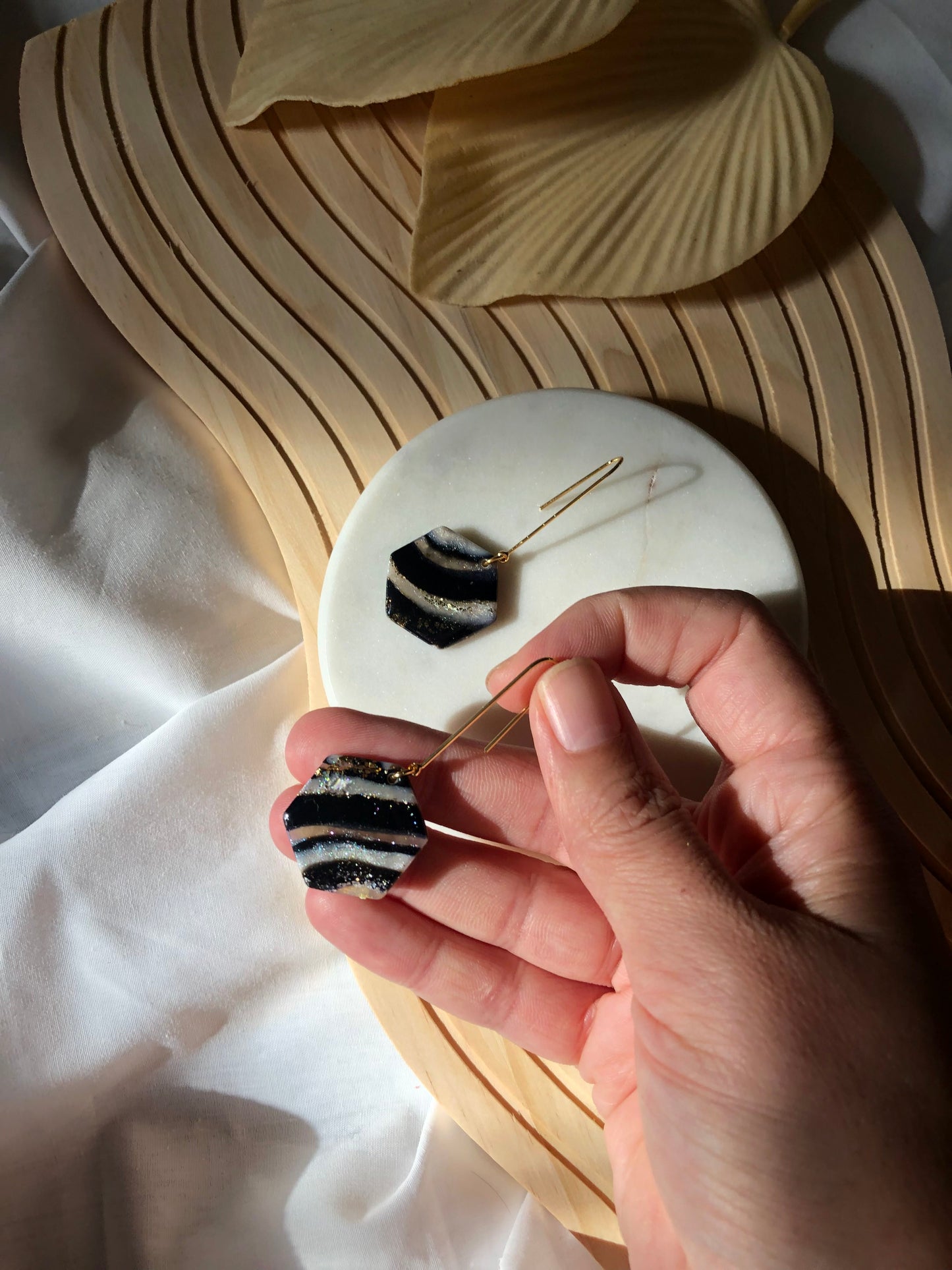 Black Geode Hexagon Drops