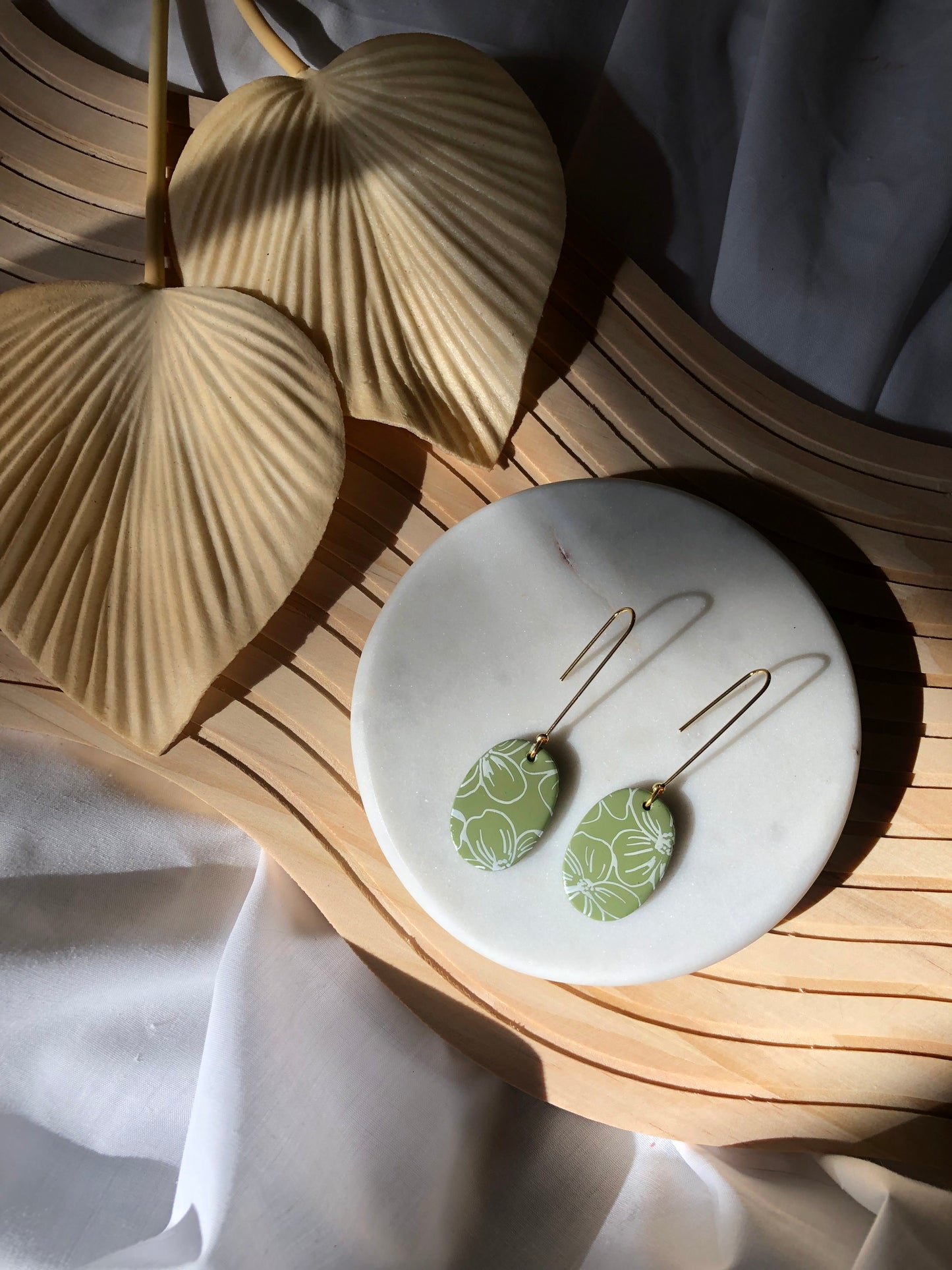 Green Floral Oval Drops