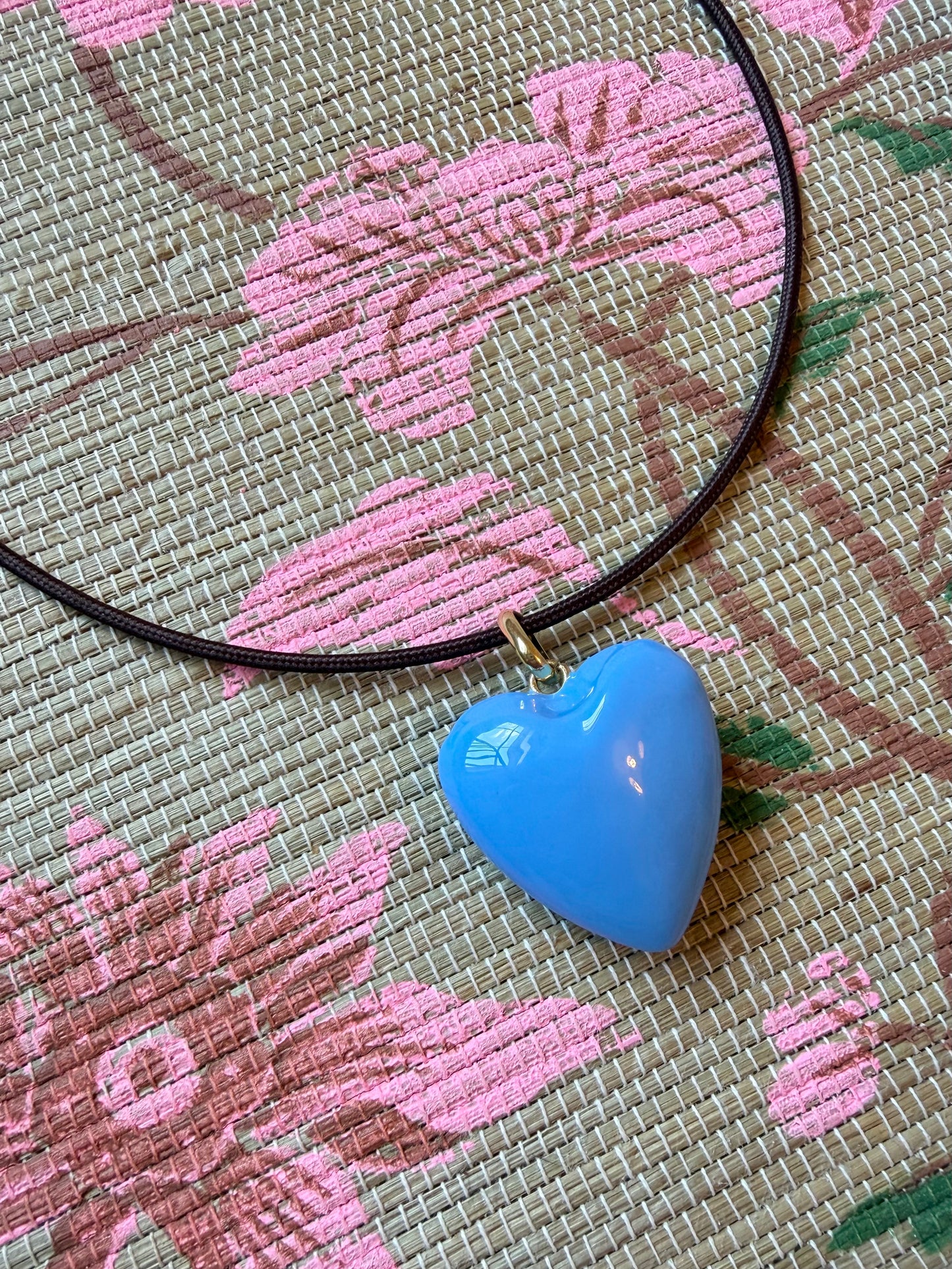 Enamel Puffy Heart Magnetic Cord Necklace- Blue