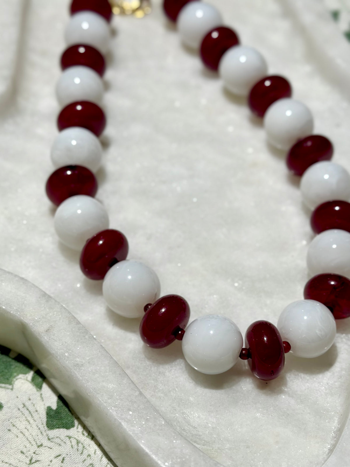 Addie Necklace- Maroon + White