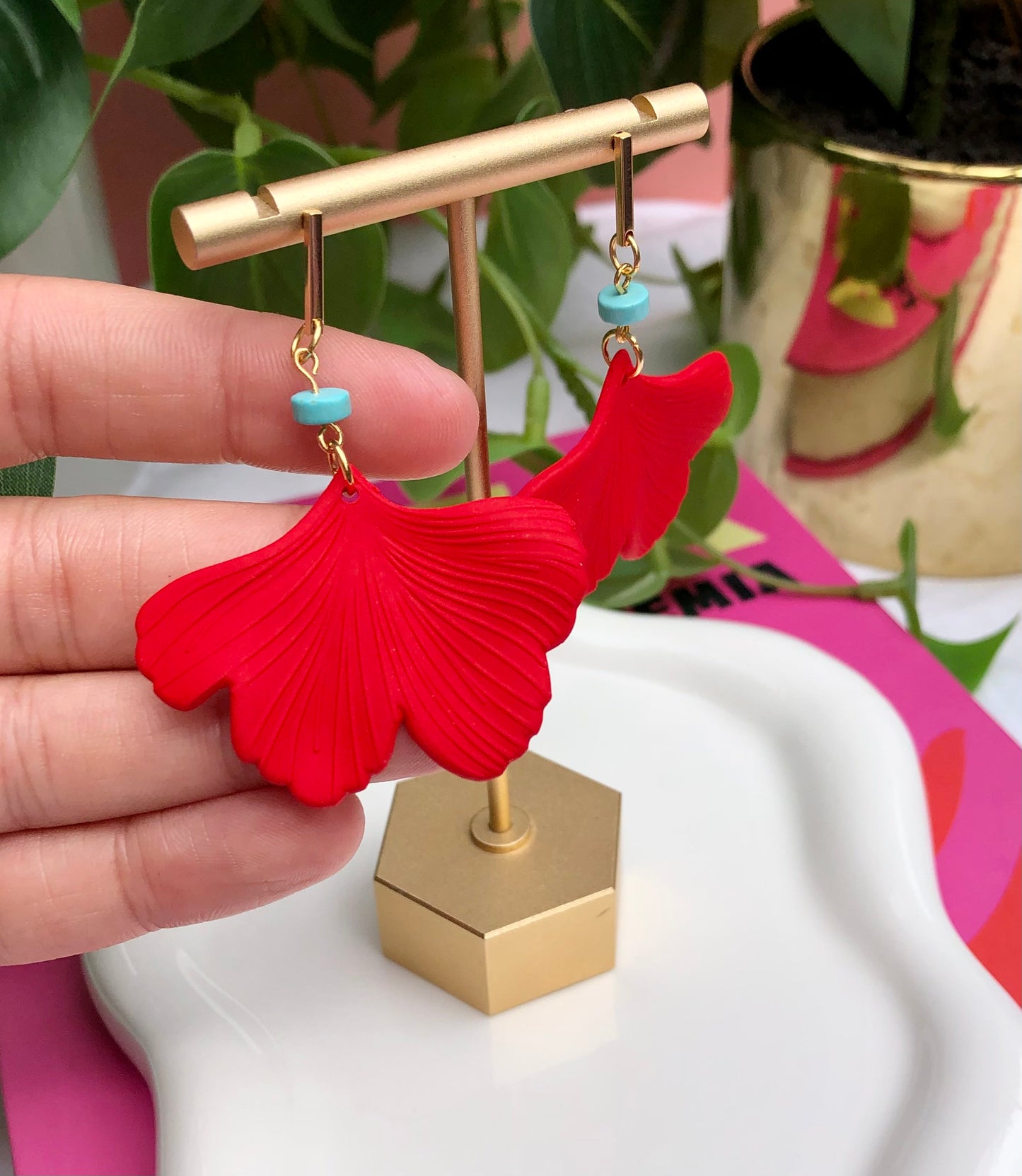 Red + Turquoise Beaded Ginkgos