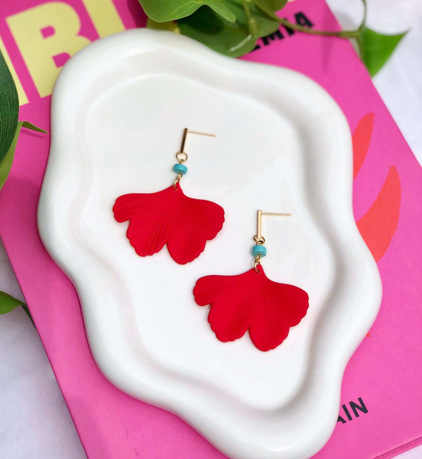 Red + Turquoise Beaded Ginkgos