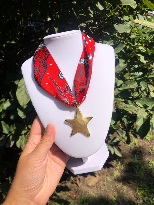 Red + Black Scarf Necklace