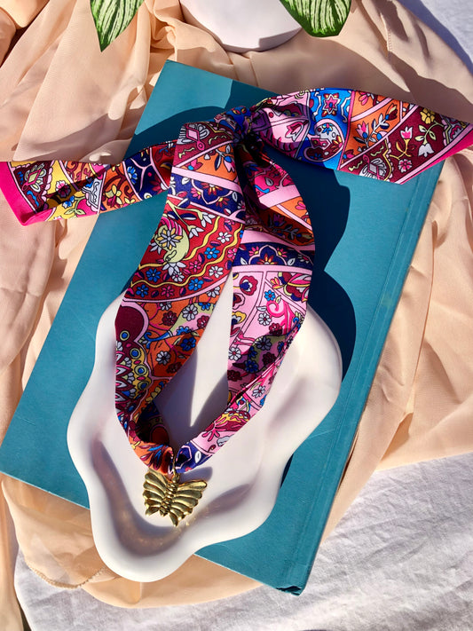 Pink Paisley Scarf Necklace