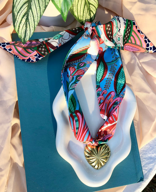 Blue Garden Party Scarf Necklace