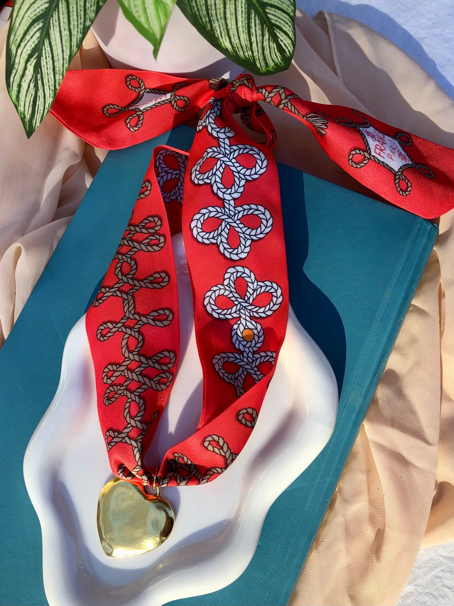 Red Braided Rope Scarf Necklace
