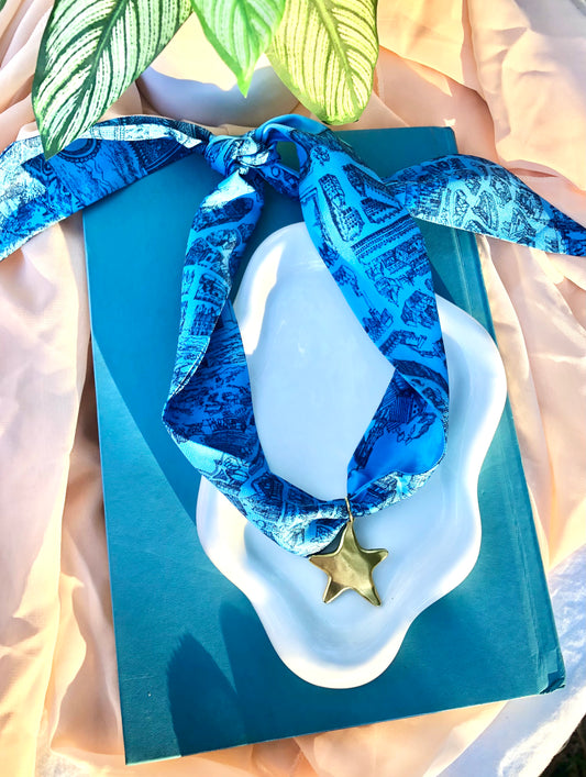 Blue City Map Scarf Necklace