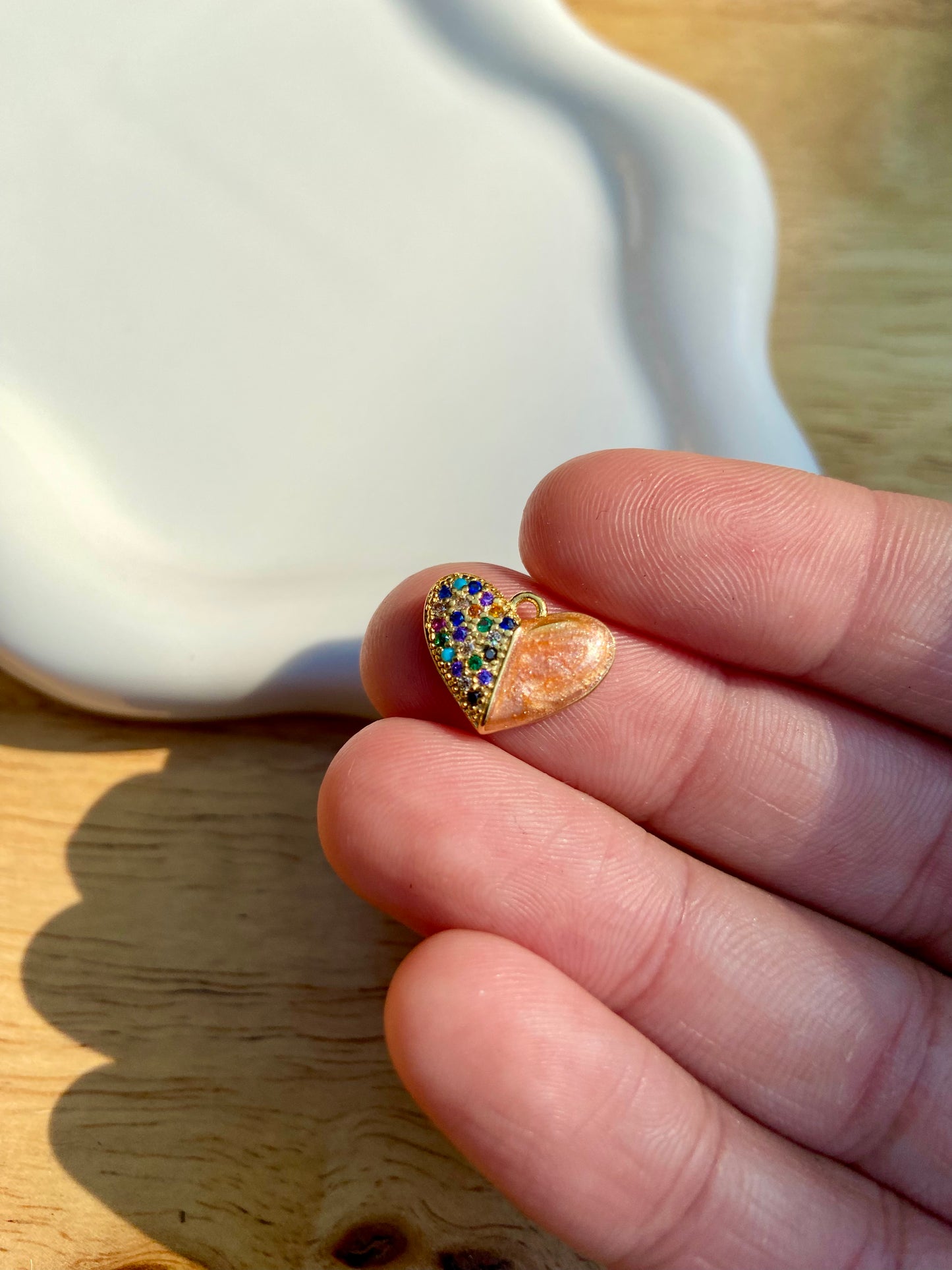 Orange & Stone Heart Charm