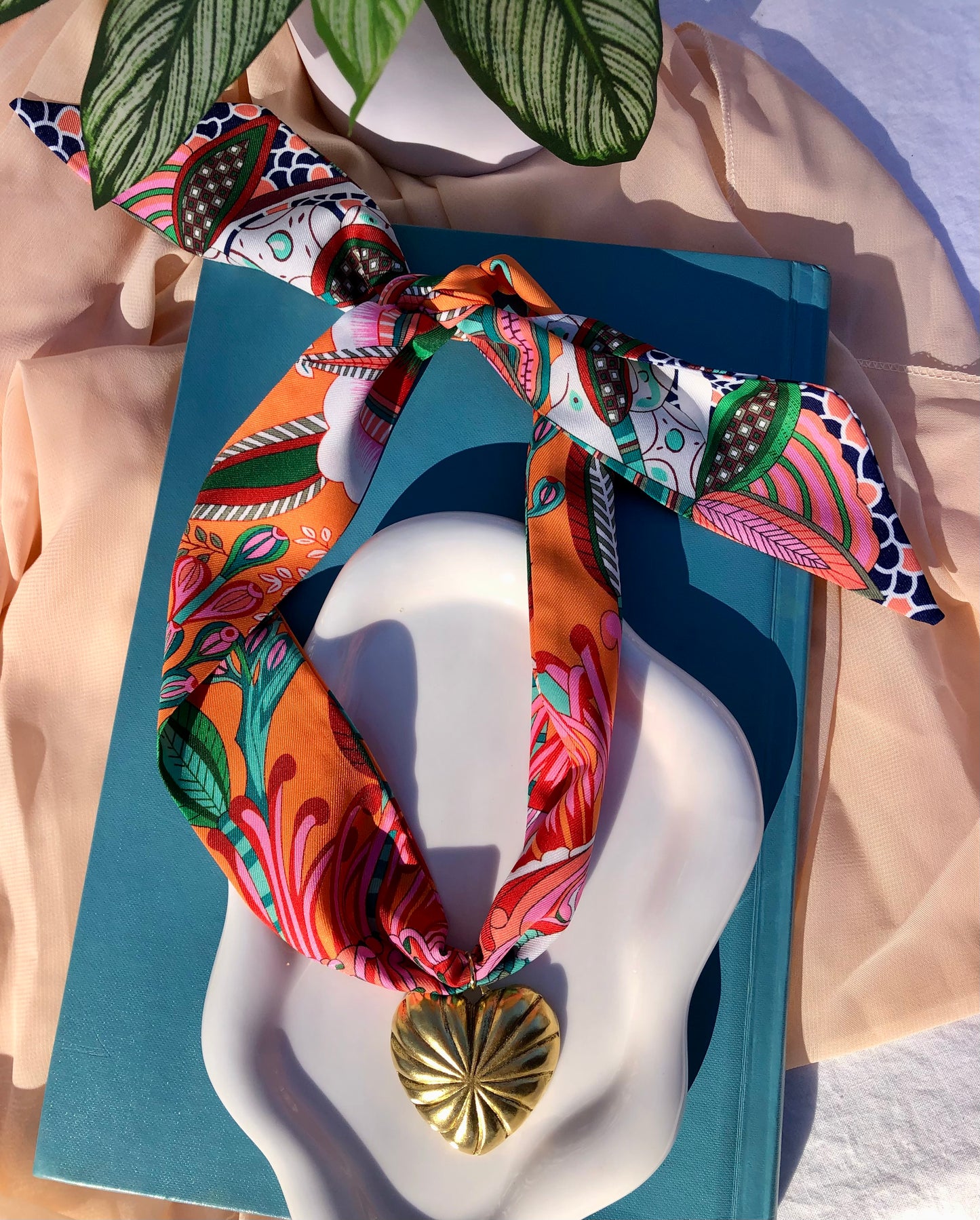 Orange Garden Party Scarf Necklace