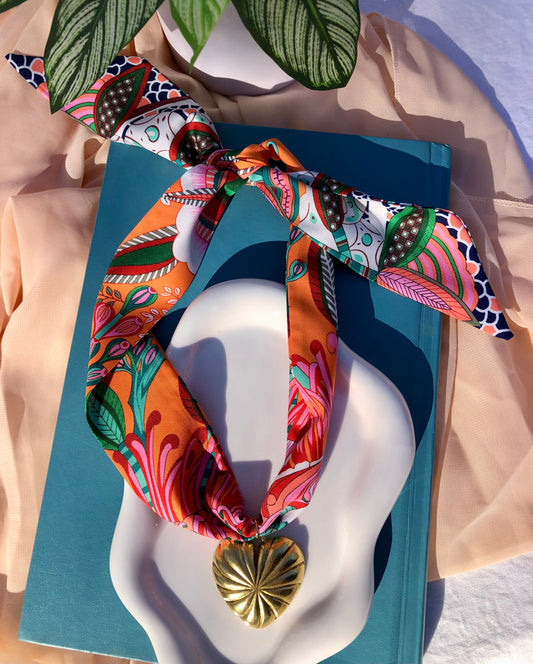 Orange Garden Party Scarf Necklace