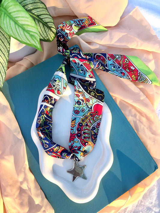 Cool-Toned Paisley Scarf Necklace