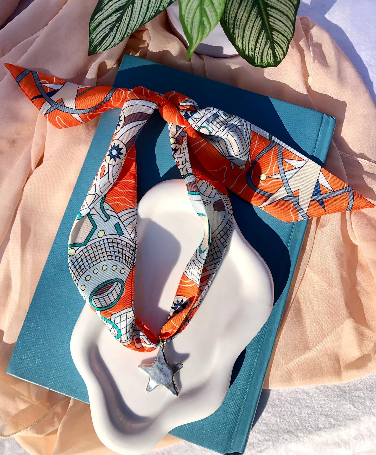 Orange Compass Scarf Necklace