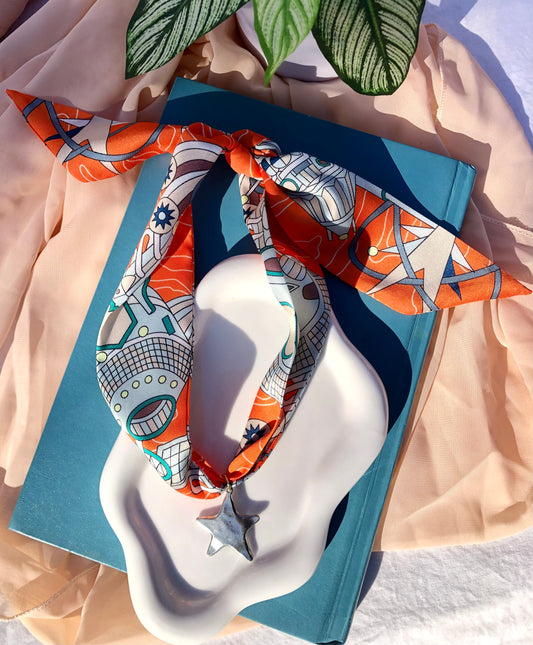 Orange Compass Scarf Necklace