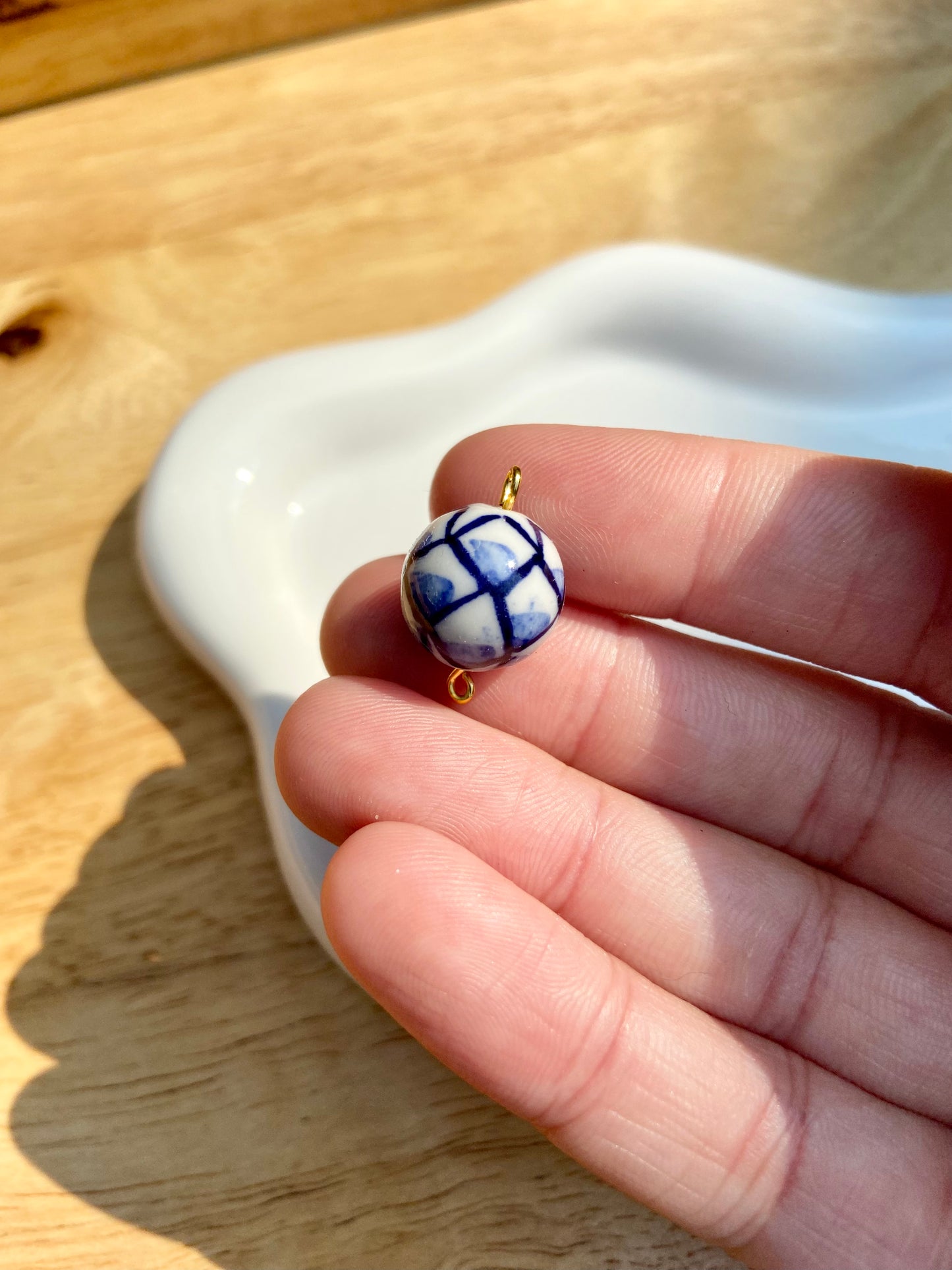 Blue & White Patterned Bead Charm