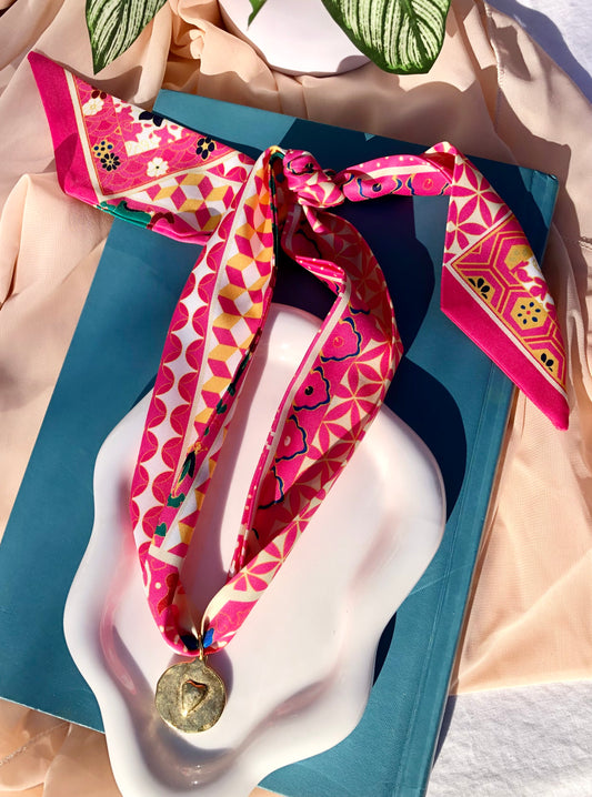 Hot Pink Geometric Scarf Necklace