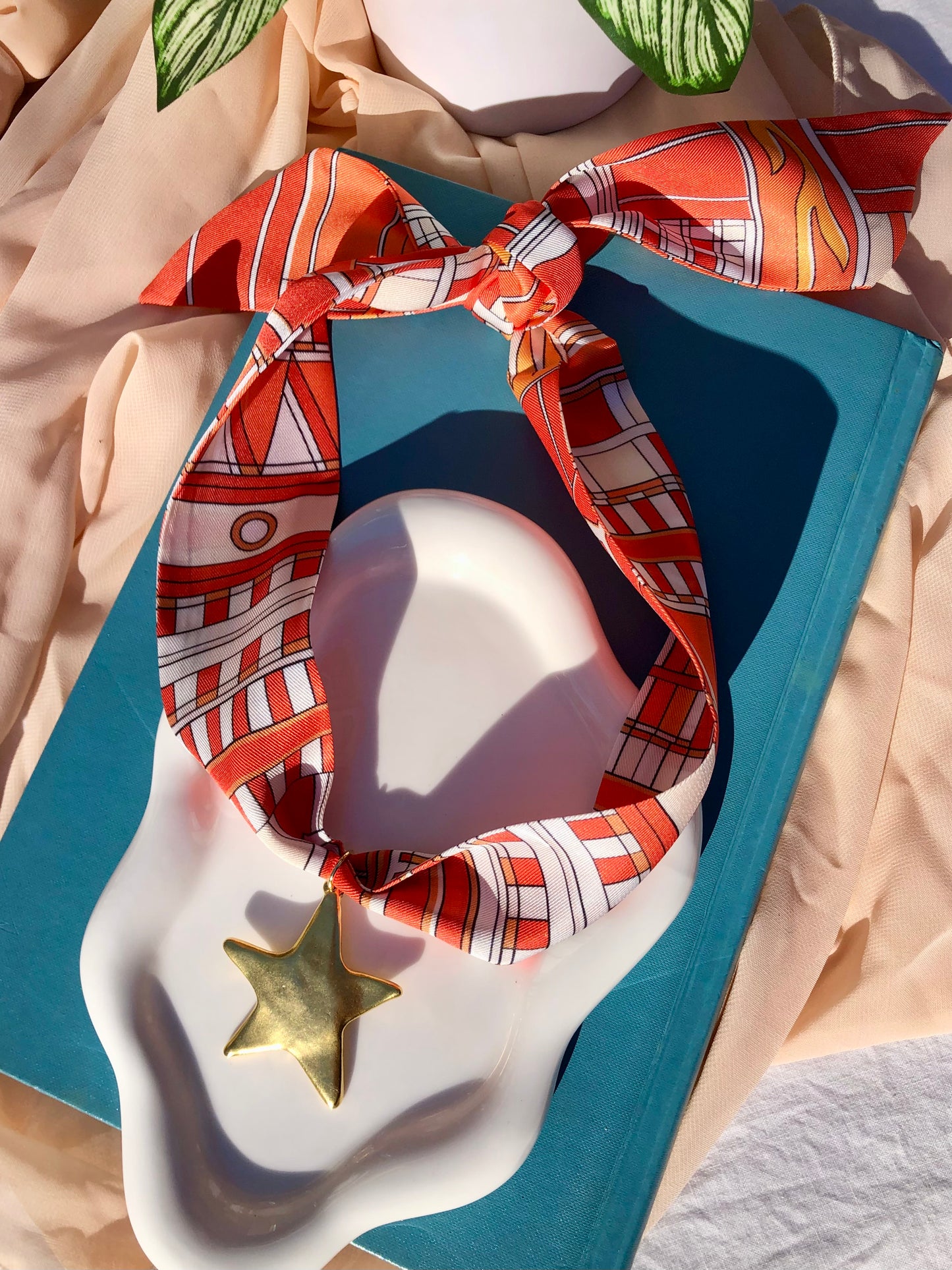 Orange Geometric Scarf Necklace