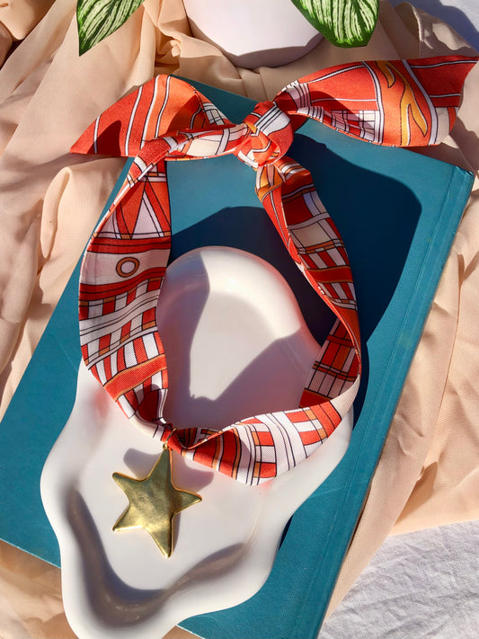Orange Geometric Scarf Necklace