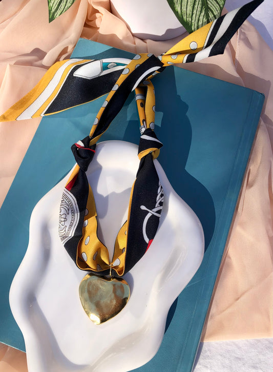 Black Buckle + Polka Dot Scarf Necklace