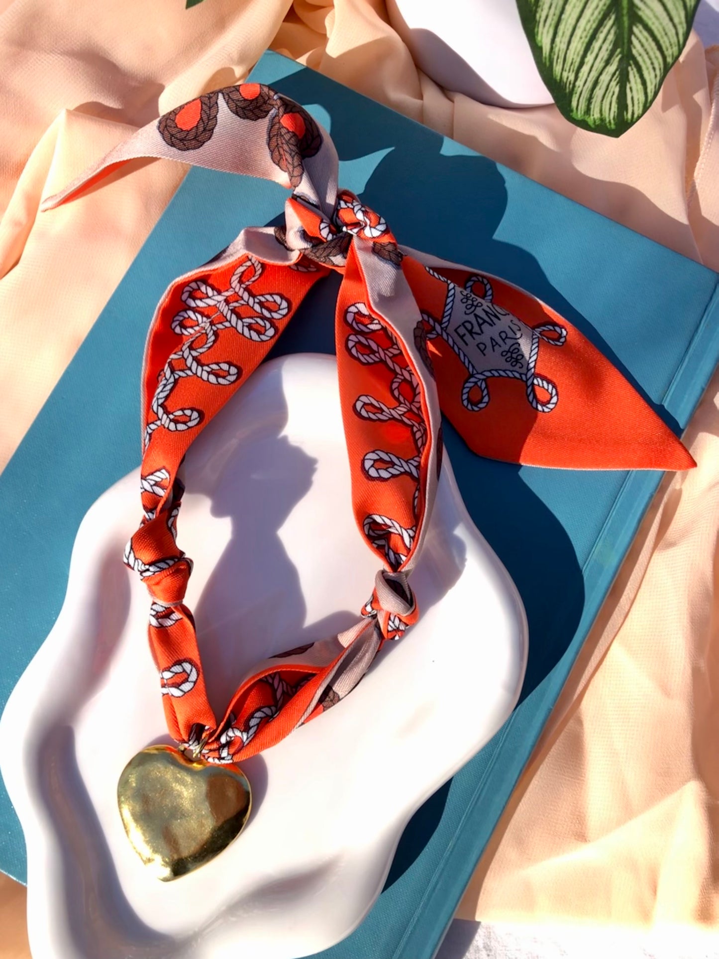 Orange Braided Rope Scarf Necklace