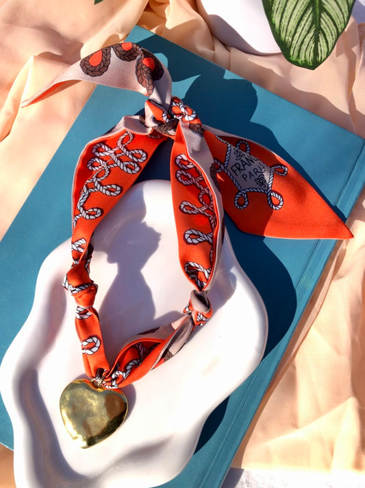 Orange Braided Rope Scarf Necklace