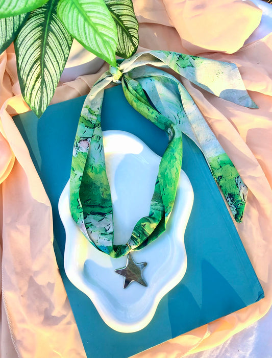 Green Watercolor Landscape Scarf Necklace