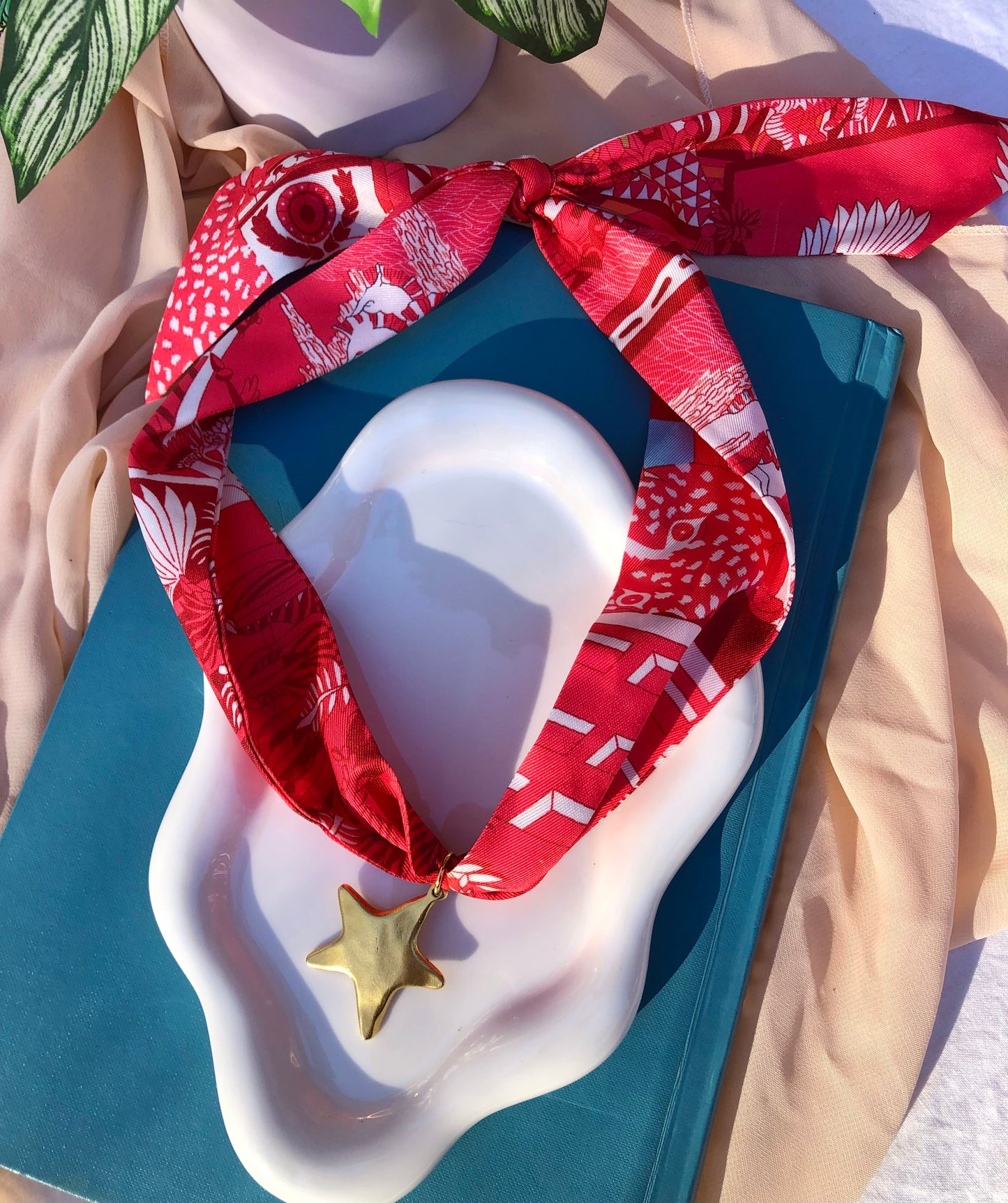 Red + White Scarf Necklace