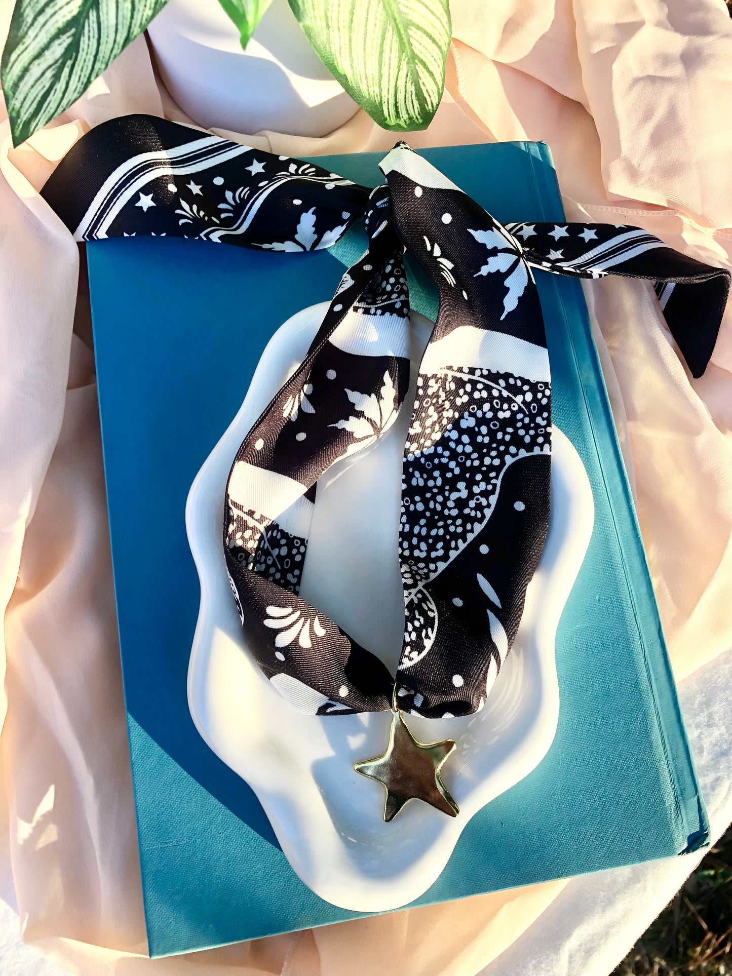 Black + White Jungle Cat Scarf Necklace