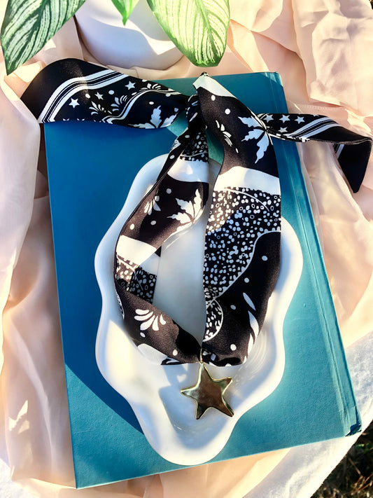 Black + White Jungle Cat Scarf Necklace