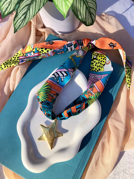 Vibrant Jungle Cat Scarf Necklace