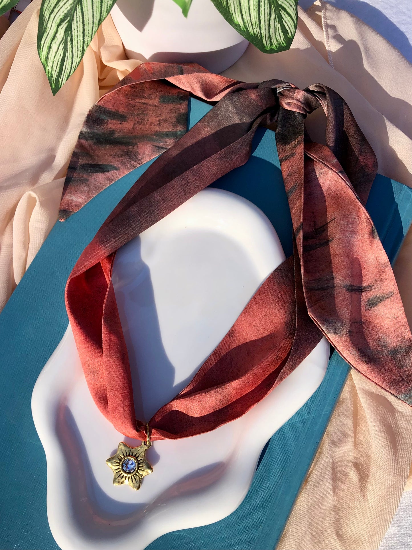 Orange Horizon Watercolor Scarf Necklace