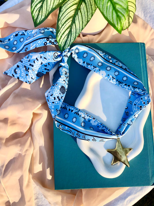 Blue Bandana Print Scarf Necklace